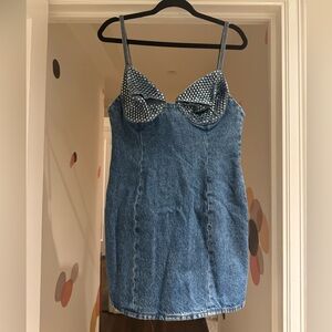 AREA Crystal embellishes denim mini dress
